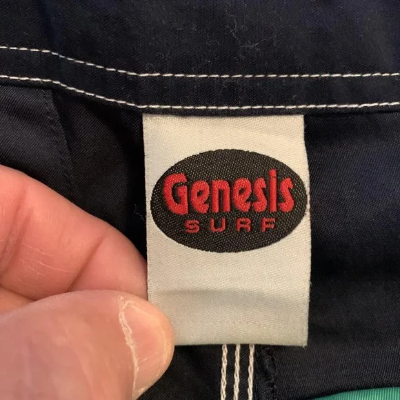 Genesis Surf Board Shorts Mens 34 Green Floral Face Graphic Swim Trunks Beach - Picture 2 of 10